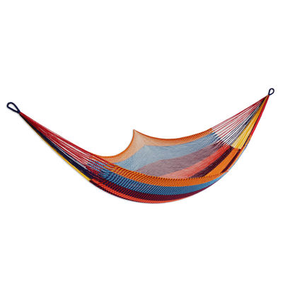 Rope hammock, 'Supreme Relaxation' (double) - Thai Weatherproof Multicolored Acrylic Rope Hammock (Double)