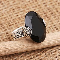 Onyx cocktail ring, 'Mysterious Oval'