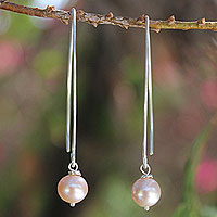 Cultured pearl dangle earrings, 'Precious Pink'