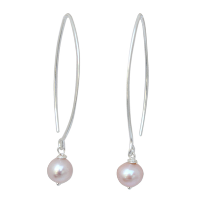 Cultured pearl dangle earrings, 'Precious Pink' - Hand Made Pearl and Sterling Silver Dangle Earrings