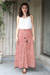 Cotton maxi skirt, 'Blissful Beauty' - Red and Ivory 100% Cotton Drawstring Skirt from India (image 2) thumbail