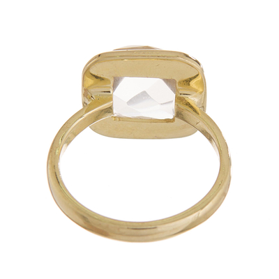 Gold plated quartz single stone ring, 'Beautiful Soul' - Square Gold Plated Sodalite Single Stone Ring from Peru