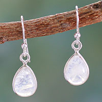 Rainbow moonstone dangle earrings, 'Hypnotic Minimalism' - Artisan Crafted Rainbow Moonstone Earrings