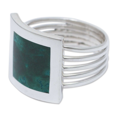Chrysocolla cocktail ring, 'Glimpse of Nature' - Peru Silver And Chrysocolla Ring