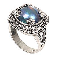Cultured mabe pearl cocktail ring, 'Blue Lunar'