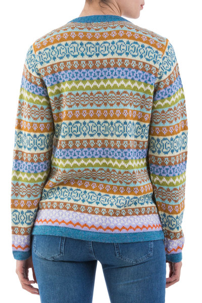 100% alpaca cardigan, 'Sweet Cake' - Multicolor 100% Alpaca Cardigan Sweater from Peru