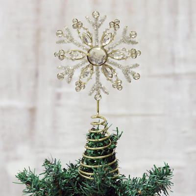 Beaded tree topper, 'Shimmering Snowflake' - Faux Gemstone Covered Snowflake Tree Topper
