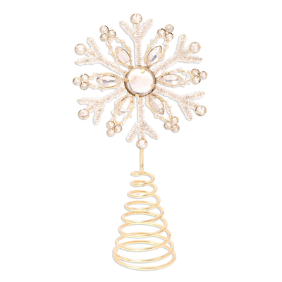 Beaded tree topper, 'Shimmering Snowflake' - Faux Gemstone Covered Snowflake Tree Topper