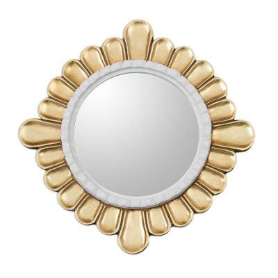 Bronze gilded wood wall mirror, 'Colonial Petals' - Petal Motif Bronze Gilded Wood Wall Mirror from Peru