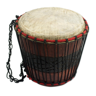 Wood bongo drum, 'Heartland' - Hand Carved Tweneboa Wood Bongo Drum from Ghana
