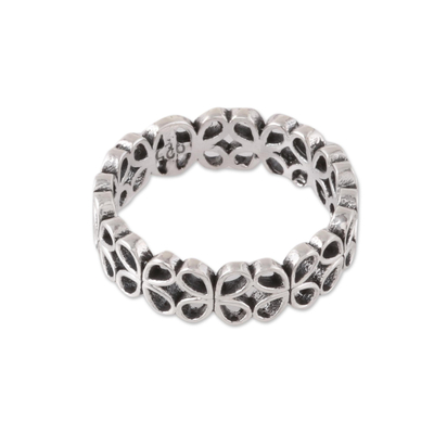 Sterling silver band ring, 'Happy Petals' - Petal Pattern Sterling Silver Band Ring from India