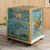 Reverse painted glass jewelry box, 'Teal Flowers' - Teal Wood Jewelry Box with Floral Motifs from Peru
