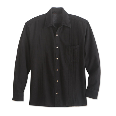 Men's pima cotton shirt, 'Global Wanderer' - Peruvian Pima Pin-tuck Shirt