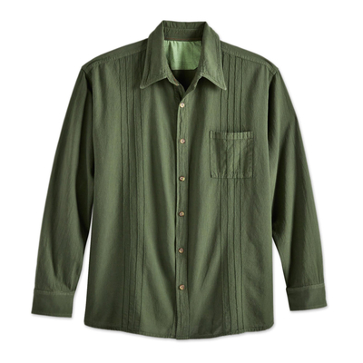Men's pima cotton shirt, 'Global Wanderer' - Peruvian Pima Pin-tuck Shirt