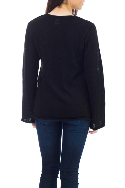 Alpaca blend sweater, 'Black Charisma' - Alpaca Blend Pullover Sweater