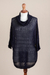 Pullover sweater, 'Evening Flight in Navy' - Navy Pullover Sweater with Three Quarter Length Sleeves (image 2d) thumbail