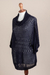 Pullover sweater, 'Evening Flight in Navy' - Navy Pullover Sweater with Three Quarter Length Sleeves (image 2e) thumbail