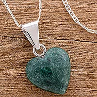 Jade heart necklace, 'Love Immemorial' - Artisan Crafted Heart Shaped Jade Pendant Necklace