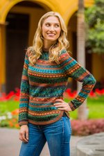 100% alpaca sweater, 'Andean Meadow' - Alpaca Wool Pullover Sweater