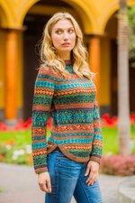 100% alpaca sweater, 'Andean Meadow' - Alpaca Wool Pullover Sweater