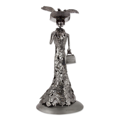 Upcycled metal sculpture, 'Glamorous Catrina' - Day of the Dead Upcycled Metal Sculpture of Elegant Catrina