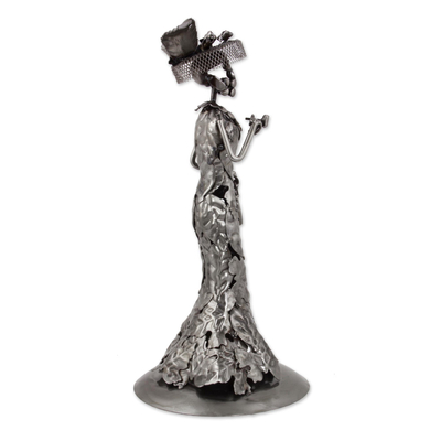 Upcycled metal sculpture, 'Glamorous Catrina' - Day of the Dead Upcycled Metal Sculpture of Elegant Catrina