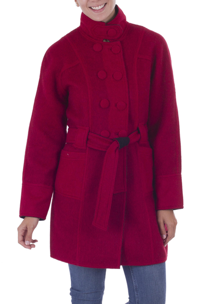 100% baby alpaca reversible coat, 'Chili Onyx' - 2-in-1 100% Alpaca Reversible Coat in Chili Red and Onyx