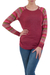 Cotton blend sweater, 'Garden Vine in Wine' - Tunic Sweater in Wine with Multi Color Floral Sleeves thumbail