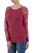 Cotton blend sweater, 'Garden Vine in Wine' - Tunic Sweater in Wine with Multi Color Floral Sleeves (image 2b) thumbail