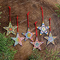 Ceramic ornaments, 'Christmas Star' (set of 6)