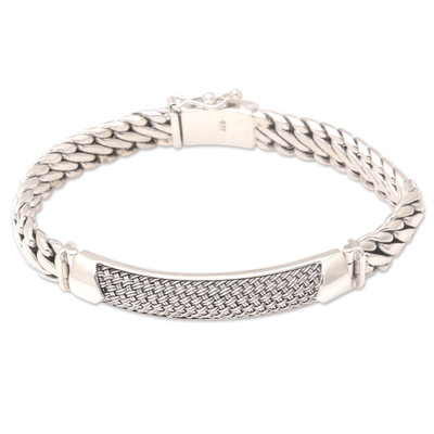 Men's sterling silver wristband bracelet, 'Contemporary Vibe' - Unique Men's Sterling Silver Link Bracelet