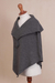100% alpaca poncho, 'Soft Clouds' - Dark Grey Knit 100% Alpaca Poncho with Hand Crocheted Trim
