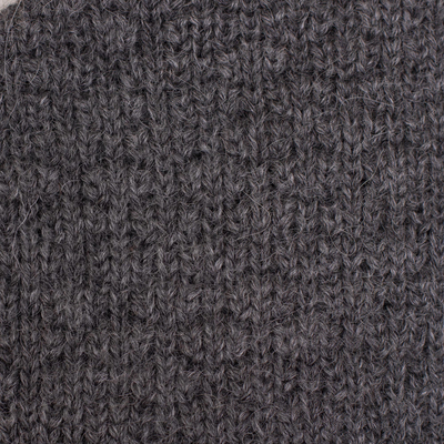 100% alpaca poncho, 'Soft Clouds' - Dark Grey Knit 100% Alpaca Poncho with Hand Crocheted Trim