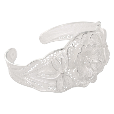 Sterling silver filigree bracelet, 'God's Garden' - Floral Filigree Handcrafted Silver Cuff Bracelet from Bali