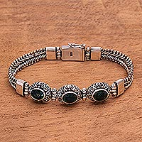 Quartz pendant bracelet, 'Fascinating Petals' - Three-Stone Quartz Pendant Bracelet from Bali