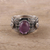 Amethyst and rainbow moonstone band ring, 'Peaceful Glimmer' - Amethyst and Rainbow Moonstone Band Ring from India