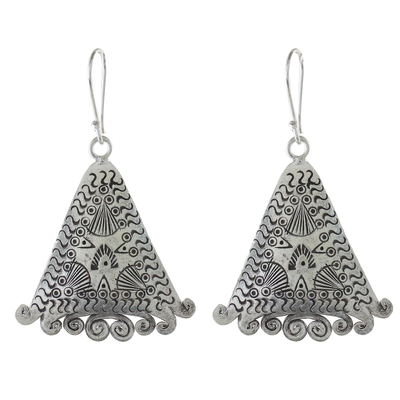 Pendientes colgantes de plata, 'Karen Wanderer' - Pendientes triangulares colgantes de plata Karen de Tailandia