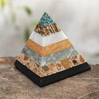 Gemstone pyramid, 'Be Positive' - Good Energy Gemstone Pyramid Sculpture from Peru