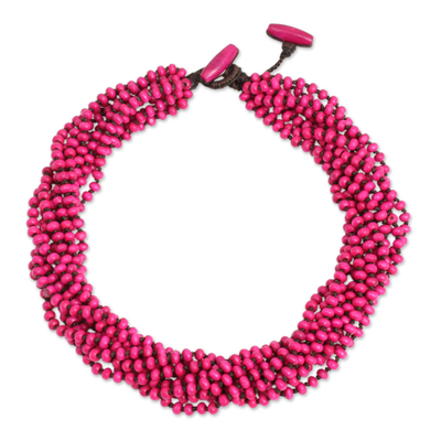 Wood torsade necklace, 'Ping Belle' - Hot Pink Torsade Necklace Wood Beaded Jewelry