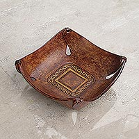 Leather catchall, 'Brown Lasso Window'