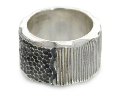 Silver band ring, 'Embrace the Earth' - Modern Sterling Silver Band Ring from Indonesia