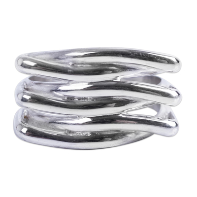 Sterling silver band ring, 'Strong Embrace' - Modern Abstract Andean Silver Handcrafted Ring