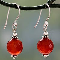 Carnelian dangle earrings, 'Glorious Sunset' - Faceted Carnelian Dangle Earrings with Sterling Silver