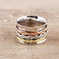 Sterling silver spinner ring, 'Rotating Twist' - Twist Pattern Sterling Silver Spinner Ring from India