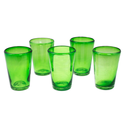 Drinking glasses, 'Lime Twist' (set of 5) - Artisan Crafted Handblown Recycled Water Glasses (Set of 5)