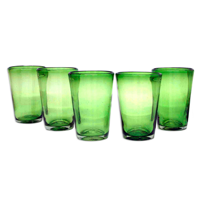 Drinking glasses, 'Lime Twist' (set of 5) - Artisan Crafted Handblown Recycled Water Glasses (Set of 5)