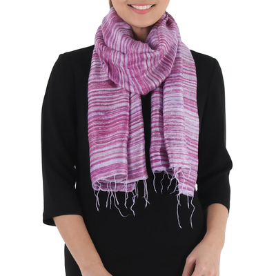 Silk scarf, 'Purple Lilac Iridescence' - Hand Woven Lilac Purple and Pink 100% Silk Scarf