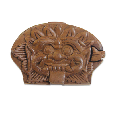 Wood puzzle box, 'Bhoma the Protector' - Hand Carved Wood Puzzle Box from Bali