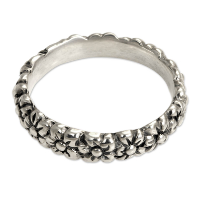 Sterling silver flower ring, 'Silver Garland' - Floral Sterling Silver Band Ring