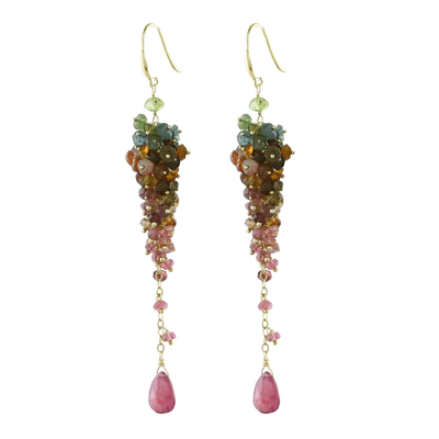 Gold accented tourmaline dangle earrings, 'Grape Vine' - Gold Plated Tourmaline Dangle Earrings from Thailand